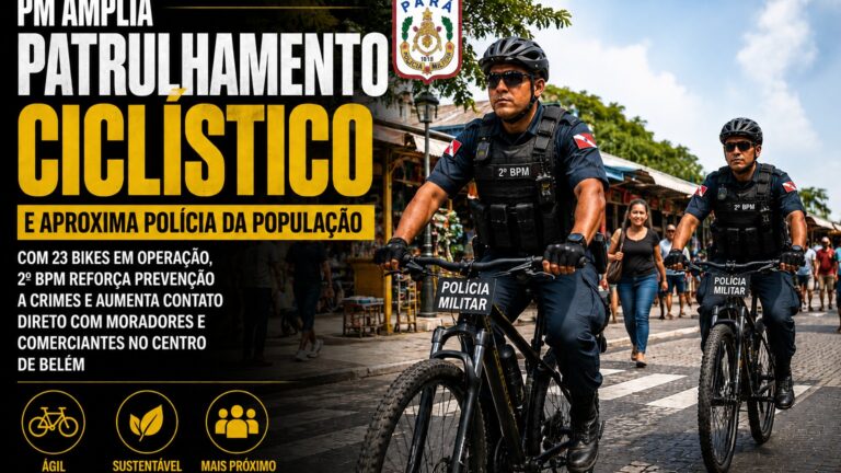 PM amplia patrulhamento com bicicletas e aposta em presença nas ruas para reforçar segurança no Centro de Belém